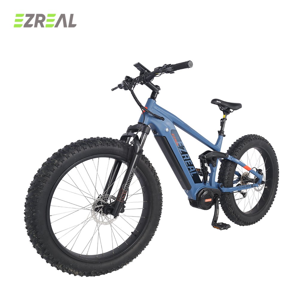 EZREAL 48V 1000W Electric Mountain Bike Full Suspension Mid Drive Motor Bafang Bicycles Lithium Battery Bicycles Electric