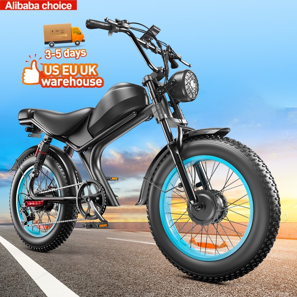 UK EU USA Warehouse Electric Bikes  2 Seats Full Suspension 1000W Chopper Ebike 20*4inch Motorcycle Fat Tire