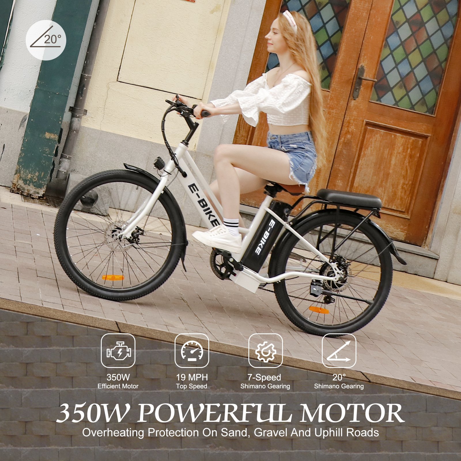 Long Distance Lady Bike Electric City Bike 36v Lithium Battery 350w Motor 26 Inch Fat Tire Urban E Bike