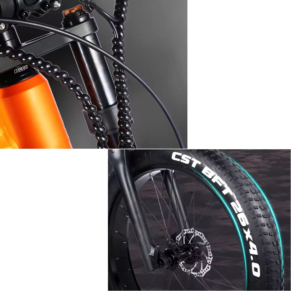 EU Stock Mountain Bike Electric Full Shock 7 Speed Orange Electric Mountain Bike