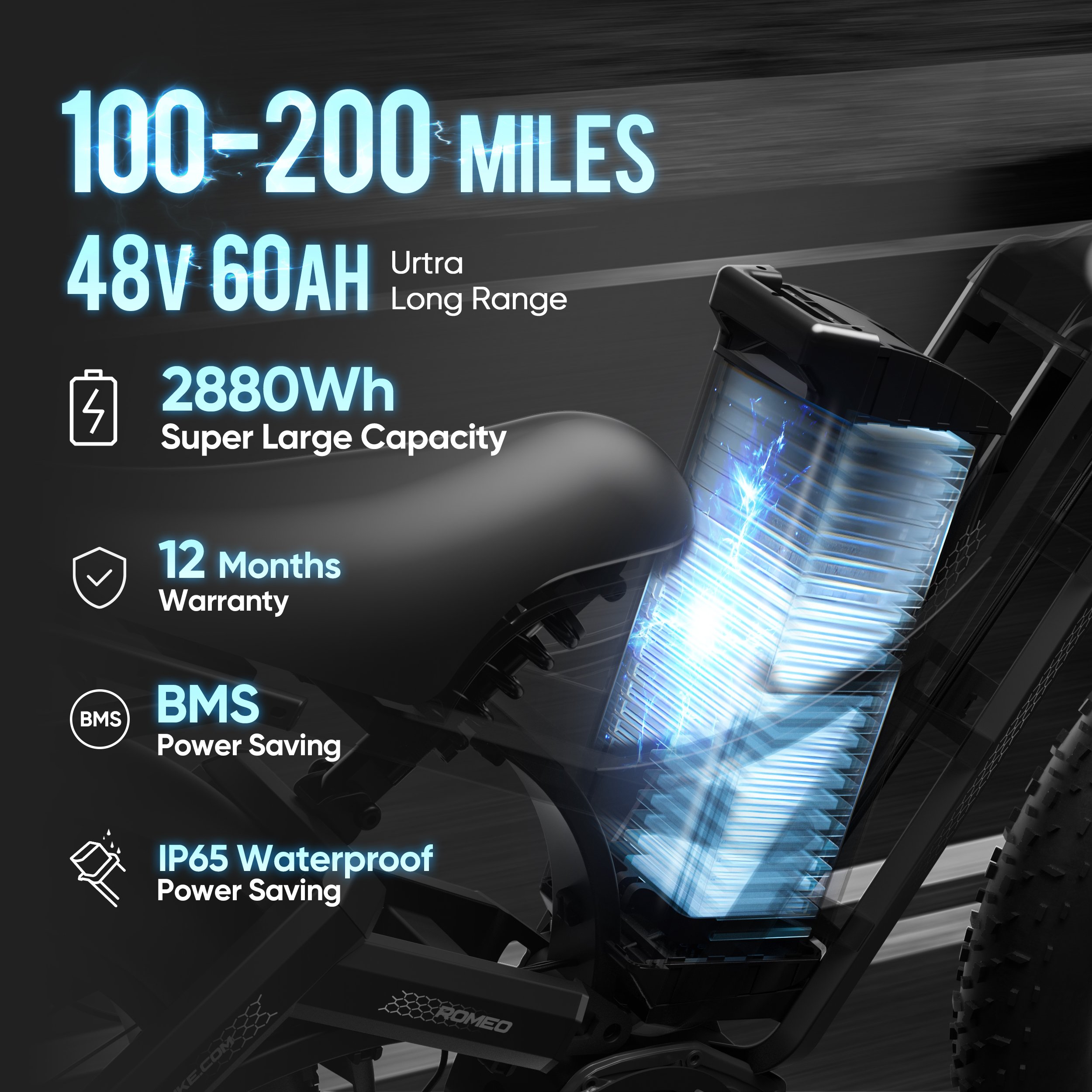 Eahora Romeo Pro Electric Mountain Bike for Adults 26*4 Fat Tire 1200W rear motor 31-34mph with 48V*60Ah Removable Battery