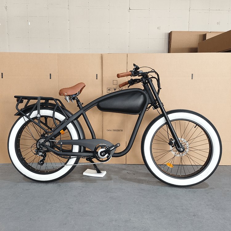 Cafe Racer Electric Bike 26 Fat Tire Mountain Full Suspension Vintage Ebike Power Battery Retro Electric Bicycles For Adults