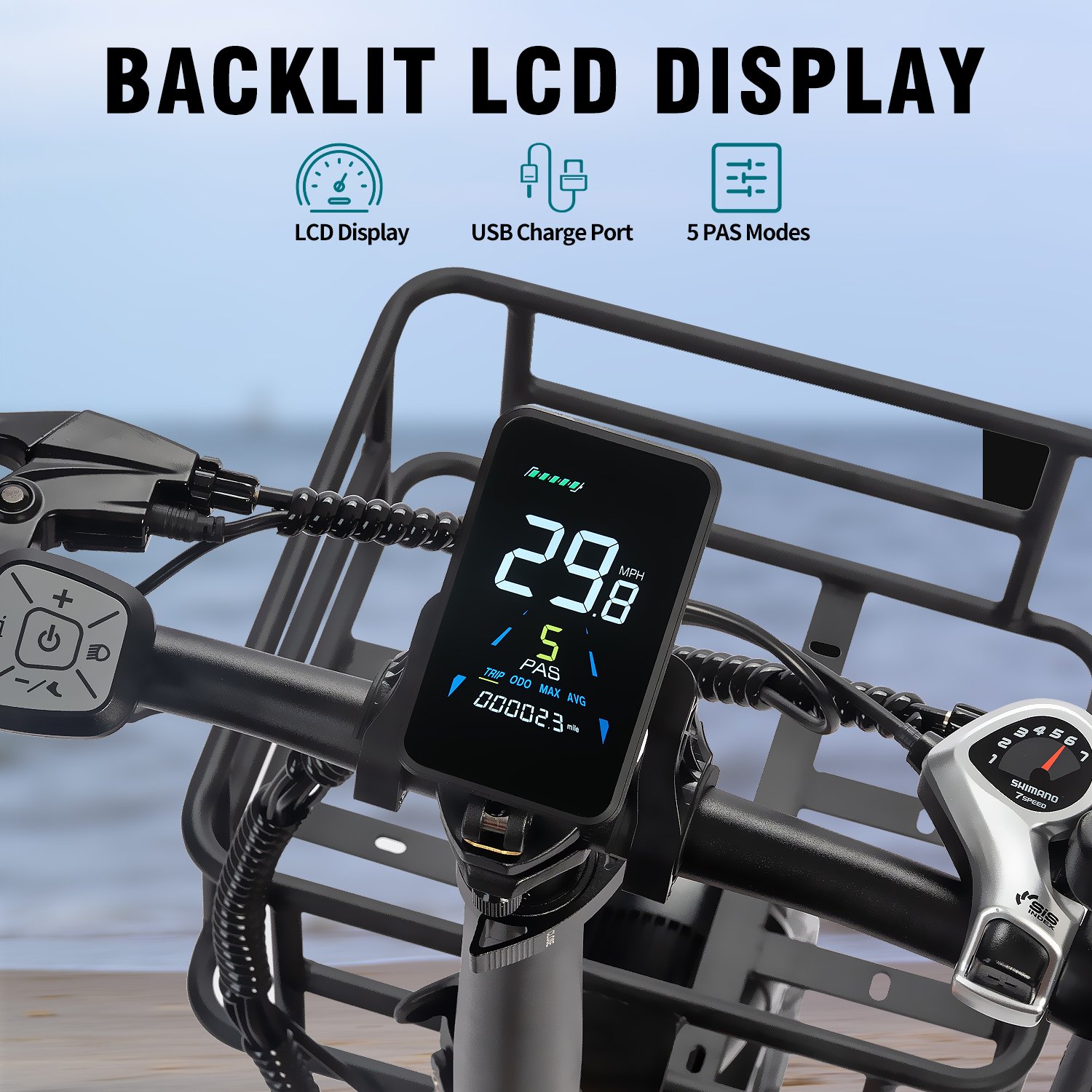 Mens 48v Electric City Bicycle with Thick Rear Tyre Smart Electronic Suspension Wheel Hub Motor Fat Tire EBike