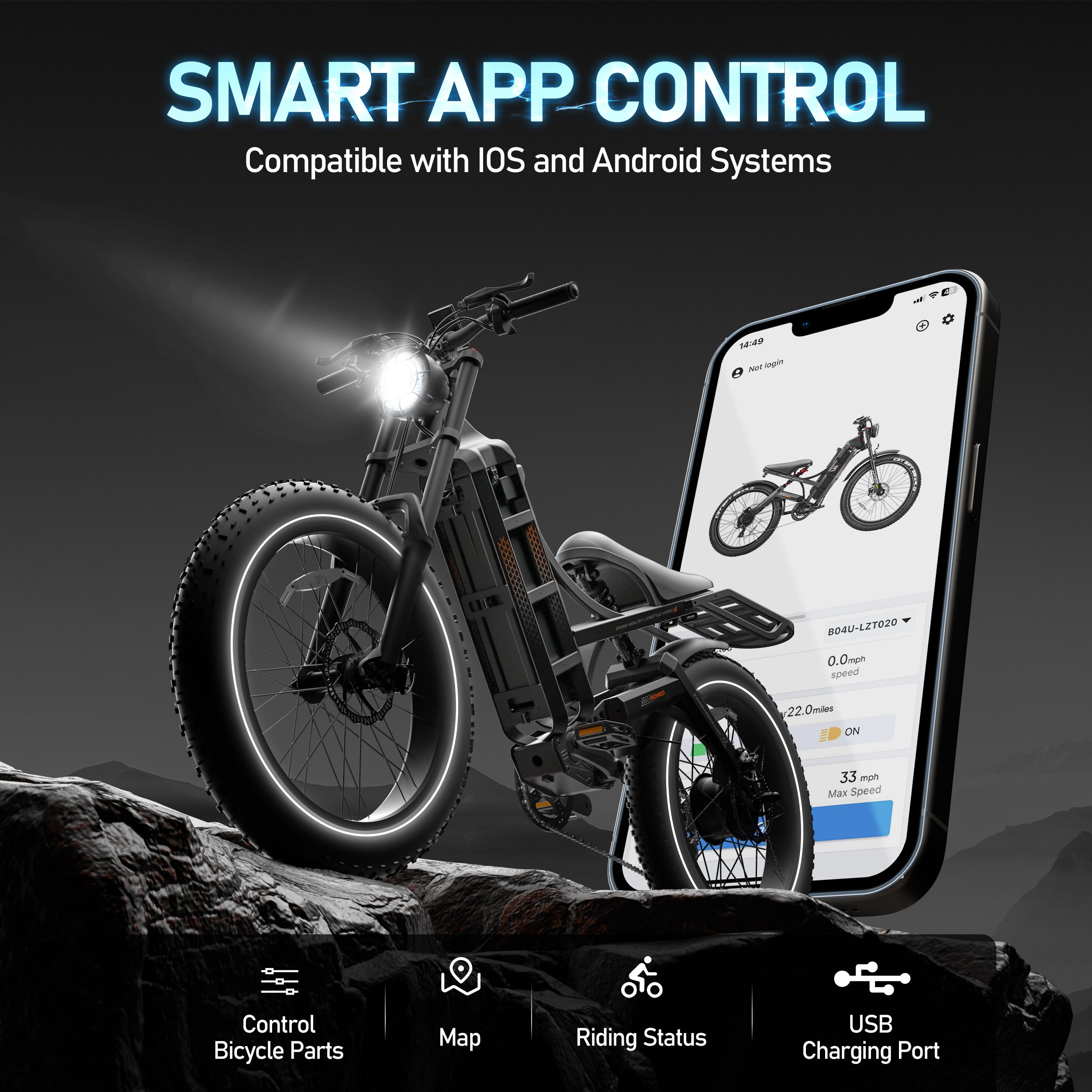 Eahora Romeo Pro 1200W Motor Ebike 26" x4.0 Fat Tires 48V 60Ah Removable Battery 7-Speed electric bicycles for Adult