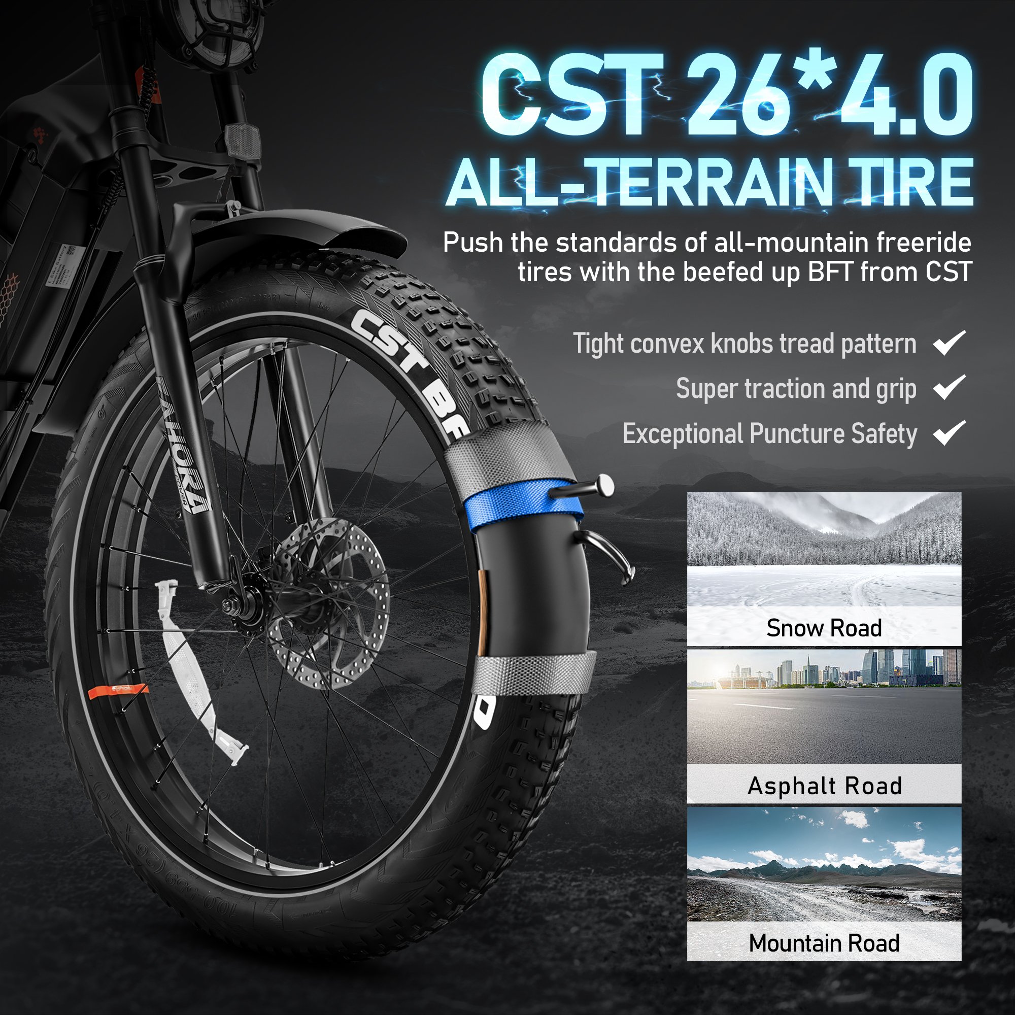 Eahora Romeo Pro 1200W Motor Ebike 26" x4.0 Fat Tires 48V 60Ah Removable Battery 7-Speed electric bicycles for Adult