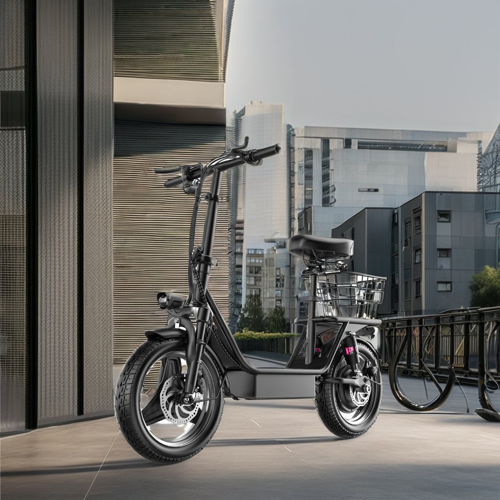 Electric Bike Multi-Shock Absorption City Adult Electric Bicycle 48V 500W Alloy Steel Ebike 14"Road tires With Basket