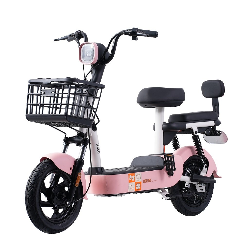 Modernfox China Cheap 48V 350W Electric Scooter 2 Seater Electric City Bike Bicycle E Cycle with Pedals Basket