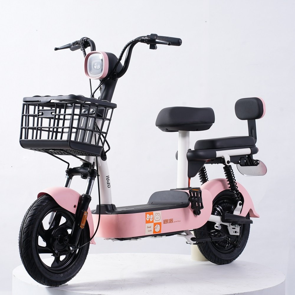 Modernfox China Cheap 48V 350W Electric Scooter 2 Seater Electric City Bike Bicycle E Cycle with Pedals Basket