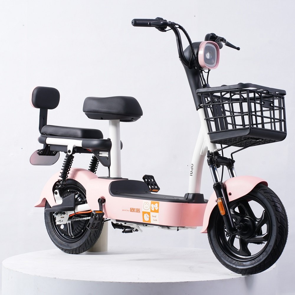 Modernfox China Cheap 48V 350W Electric Scooter 2 Seater Electric City Bike Bicycle E Cycle with Pedals Basket