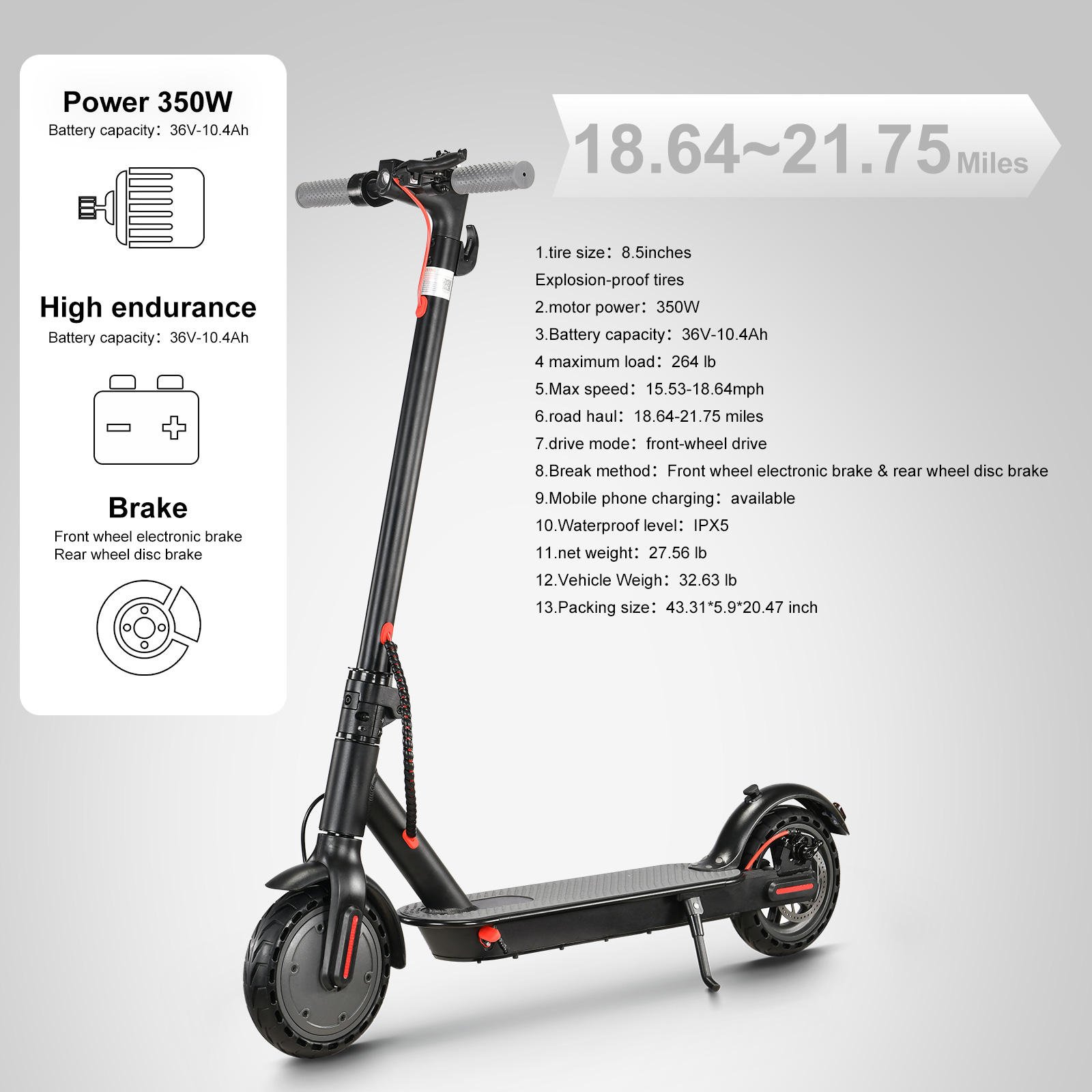 Folding Two Wheel 350w 36v Off Road Electric Scooter Adults Self-balancing Portable Scooter Longer Rang Mobility E Scooters IPX5