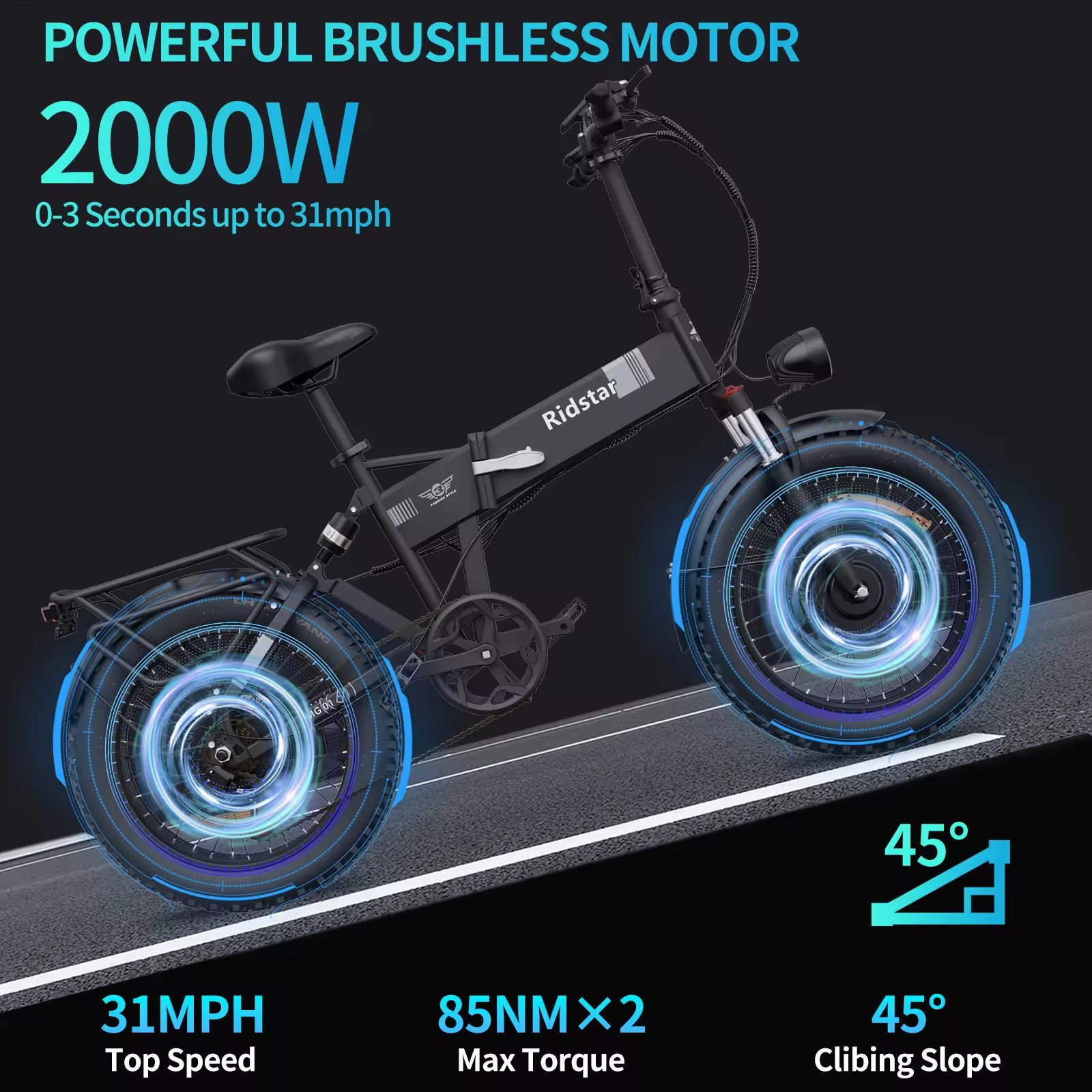 Ridstar H20 Pro 48V 23Ah Li-ion Battery Road Two Seater Folding Electric Mountain Bike