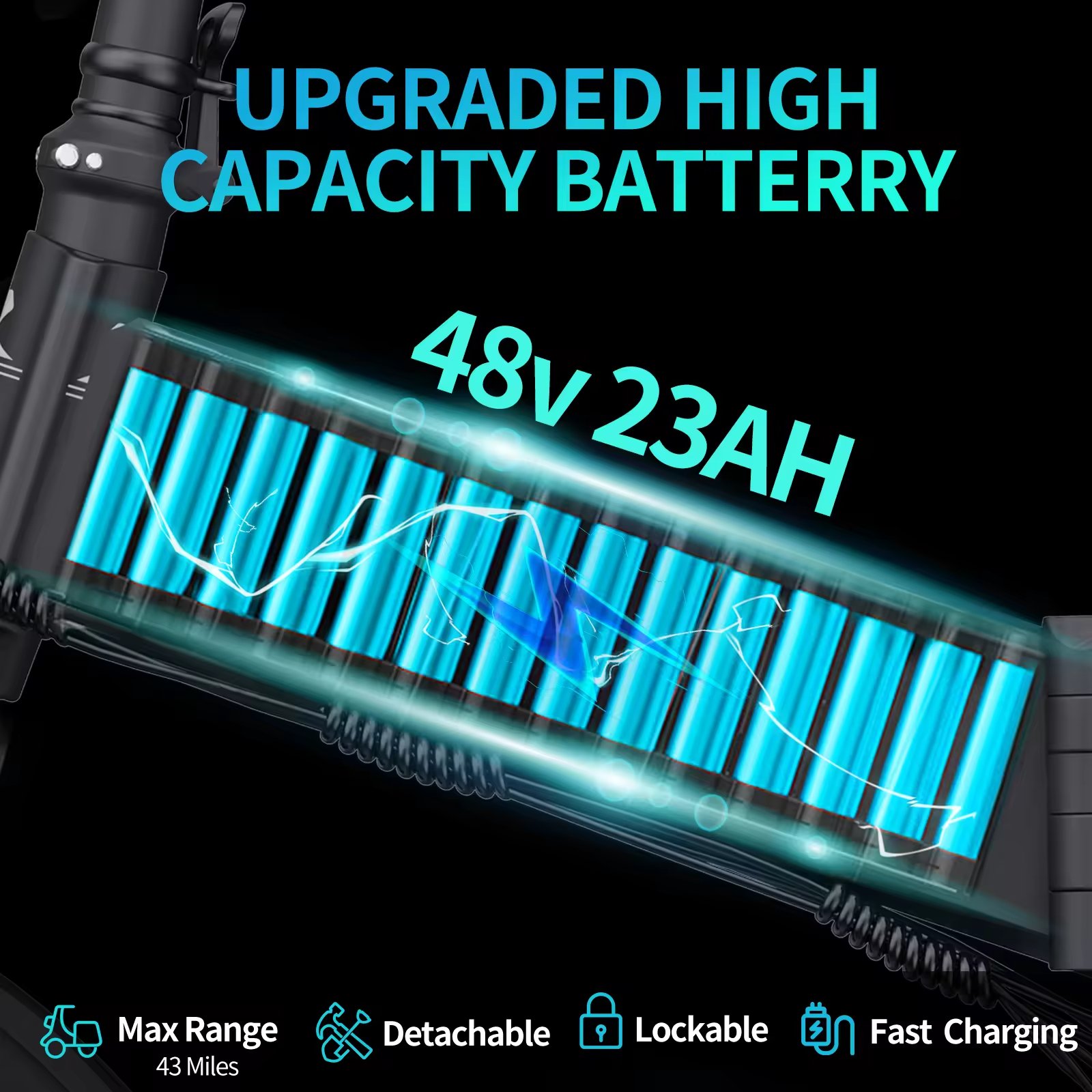 Ridstar H20 Pro 48V 23Ah Li-ion Battery Road Two Seater Folding Electric Mountain Bike