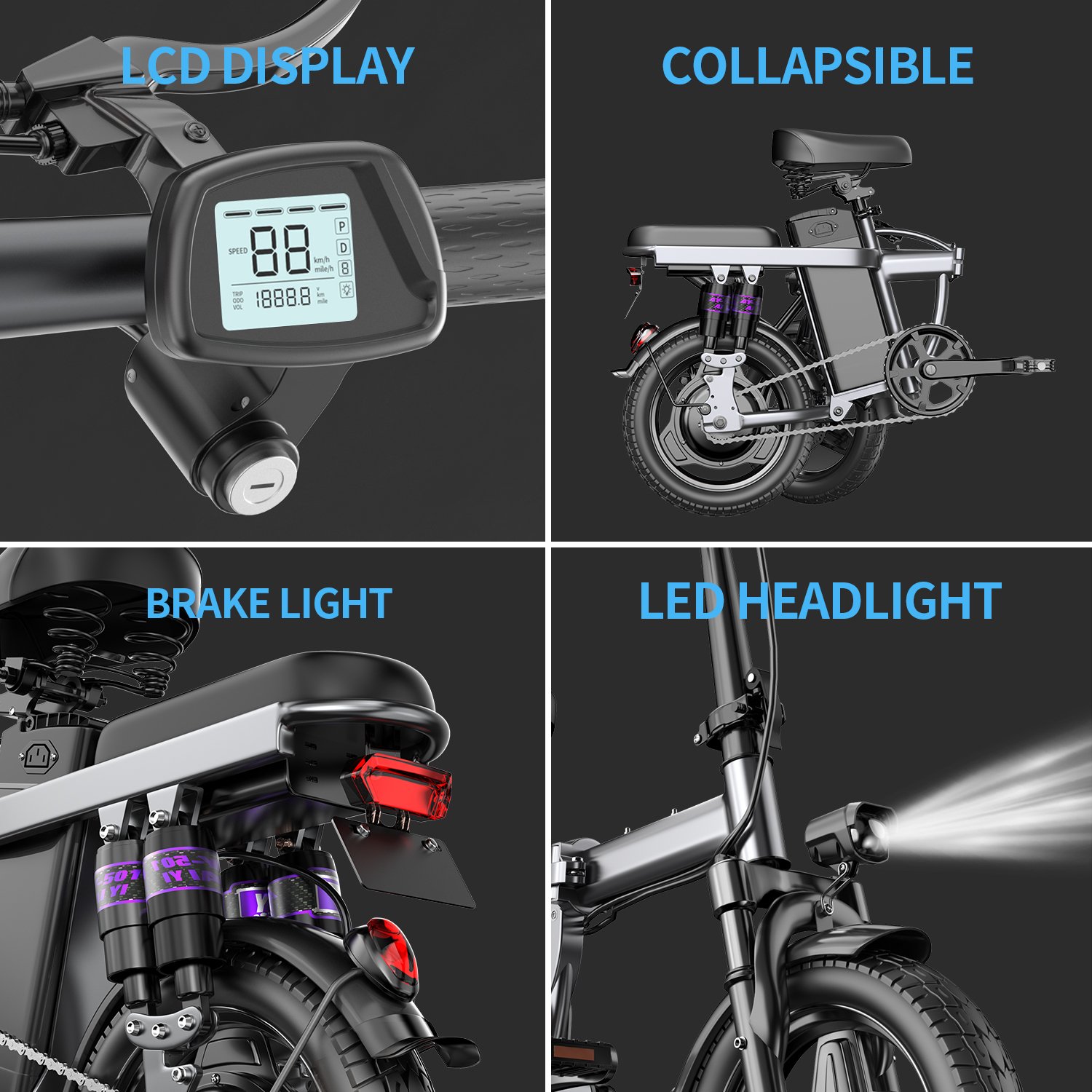 E bike 500W 15AH Folding Electric Bikedouble Shock absorption14 Inch Fat Tire Electric Bike/Moped with Pedal Drop