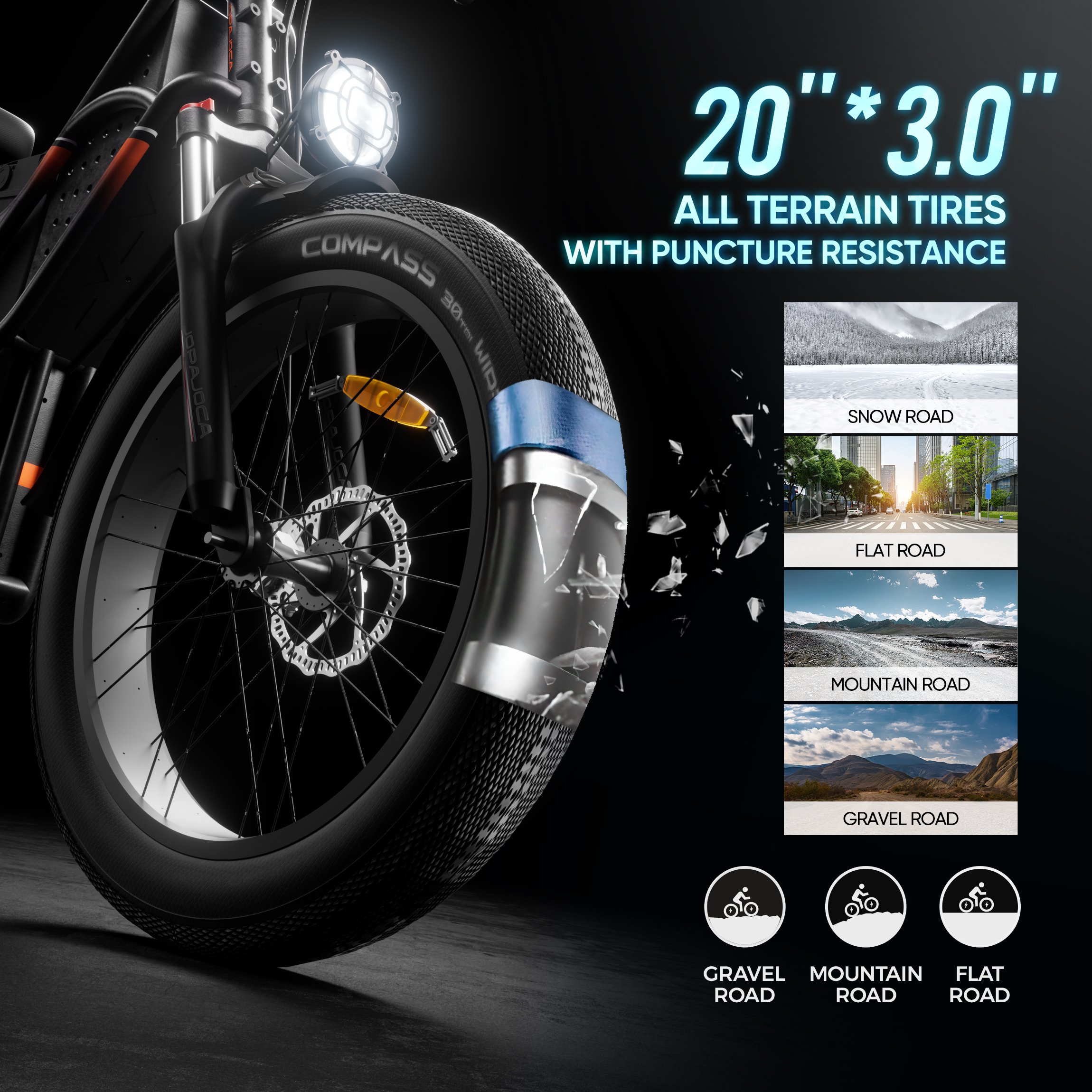 Eahora Cupid (2024 Newest) Electric Bike for Adults, 1000w Motor Ebike, 20" x 3.0 Fat Tire, 85-100Miles, 40-43MPH 7 Speed
