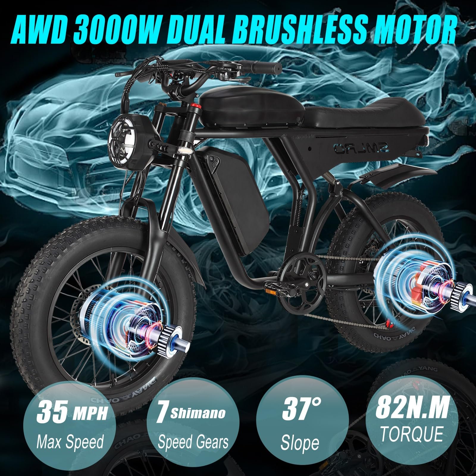 US Stock SMLRO 2000W SU8 Electric Bicycle 48V 39.9Ah 20 inch Folding Fat tire ebike Snow Electronic Mountain Bike