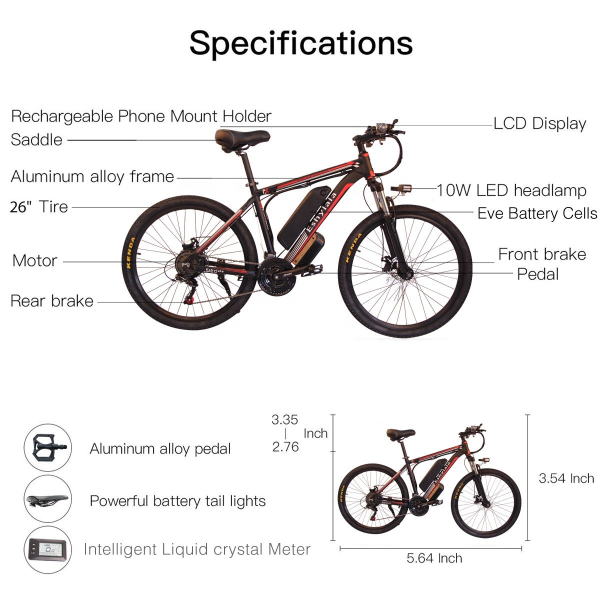 Evic 350W 36V 10Ah Ebike 35km Electric Bike Mountain Bike Snow 26Inch Ebike Electric Bicycle