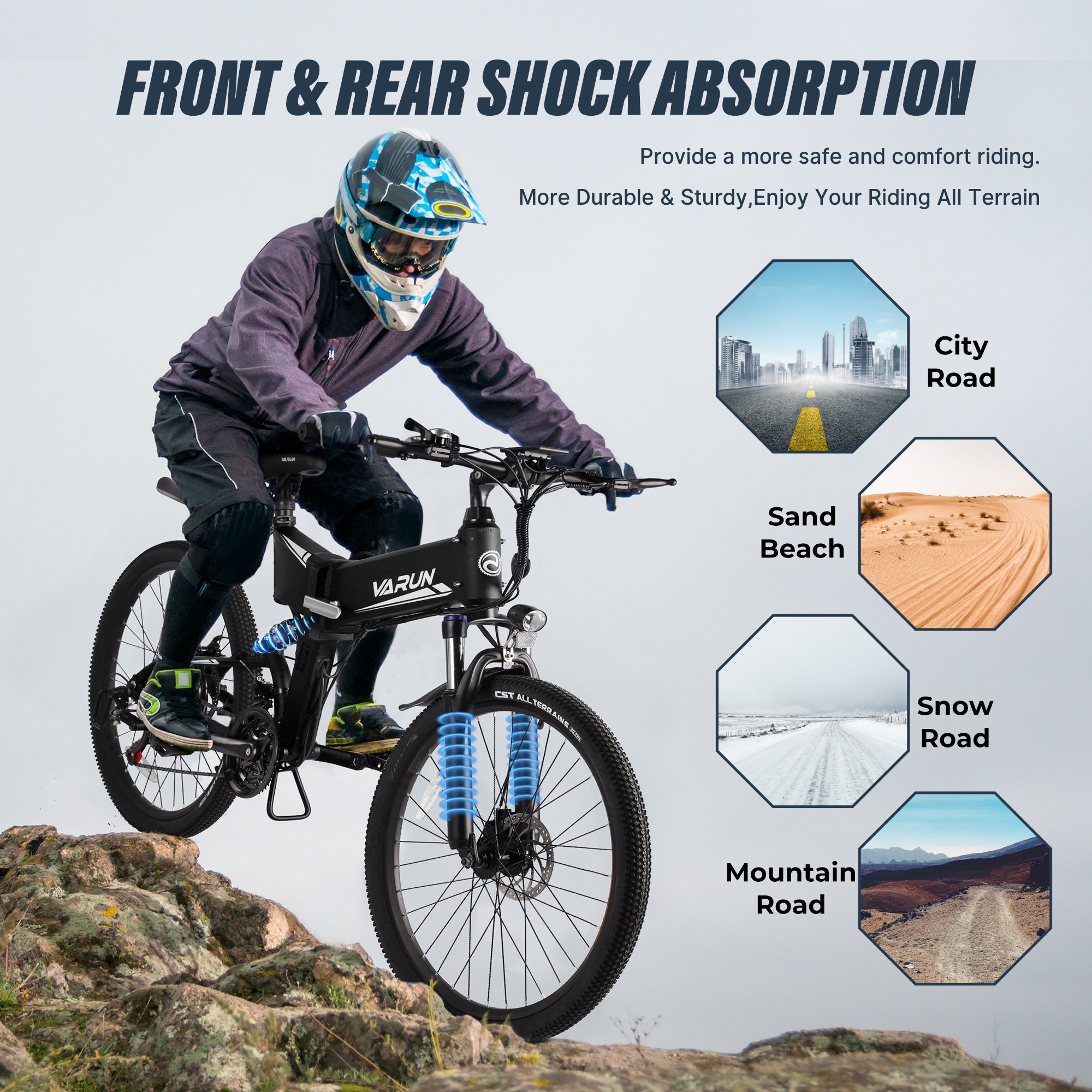 VARUN USA Warehouse Stock Drop Shipping Foldable Mountain Ebike MTB 26" 48V 500W Removable Battery Aluminum Electric City Bike