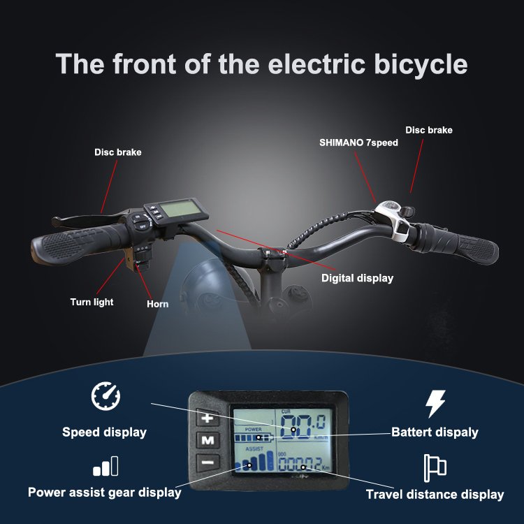 20 inch Fat Tire 500W 7 Speed Adult eBike 48V 12.5AH 15AH Lithium Battery LED Headlight Retro Road City E Electric Bike OUXI V8