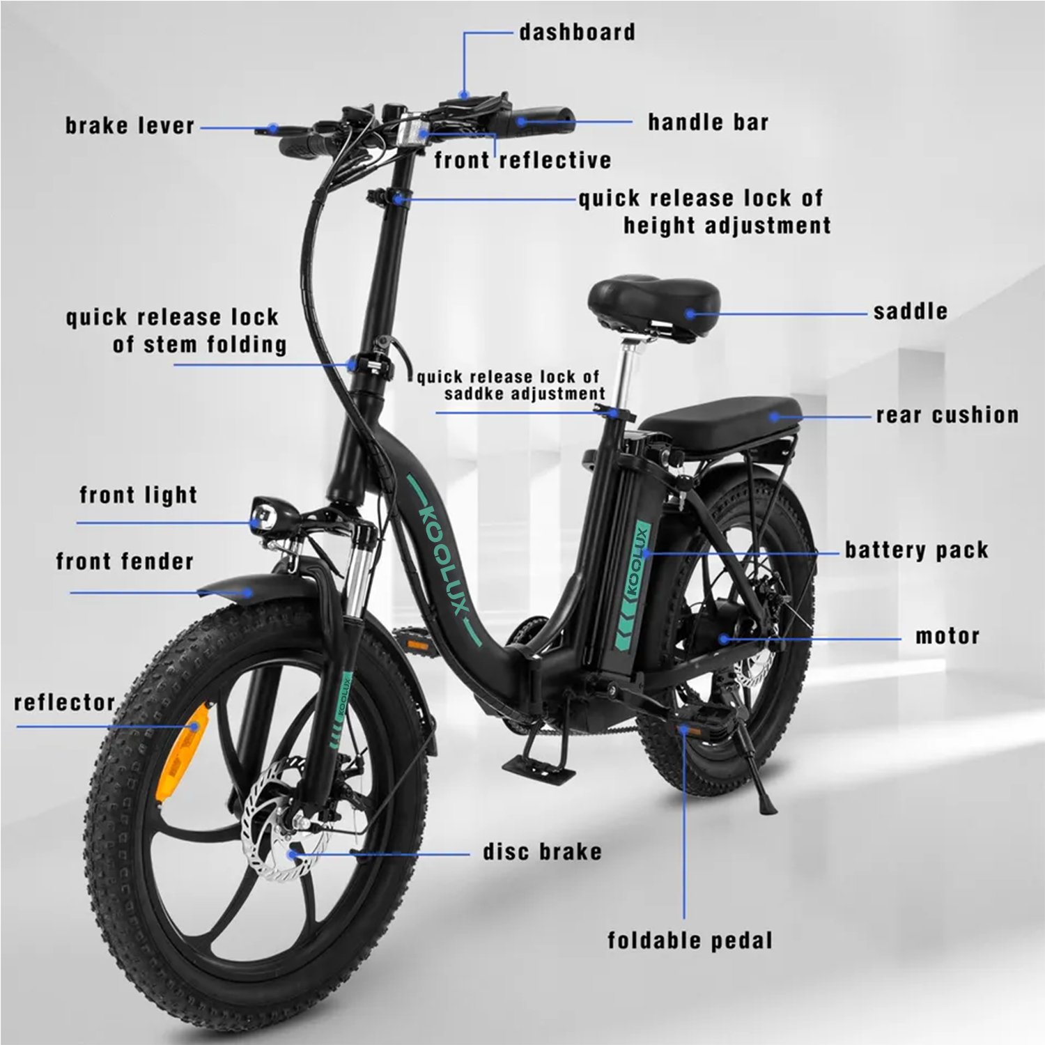 KOOLUX 250W/750W 48V/36V 14Ah/11.2Ah 20Inch Electric Bike Foldable Removable Battery Long Range Max Load E-Bike
