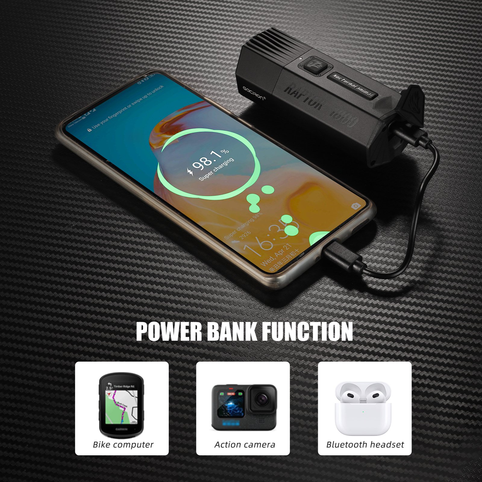 Gaciron Raptor-1800 Lumen Frame Lamp Waterproof Front Light Power Bank MTB Off-Road LED Bike Cycling Light Led Bicycle Bike