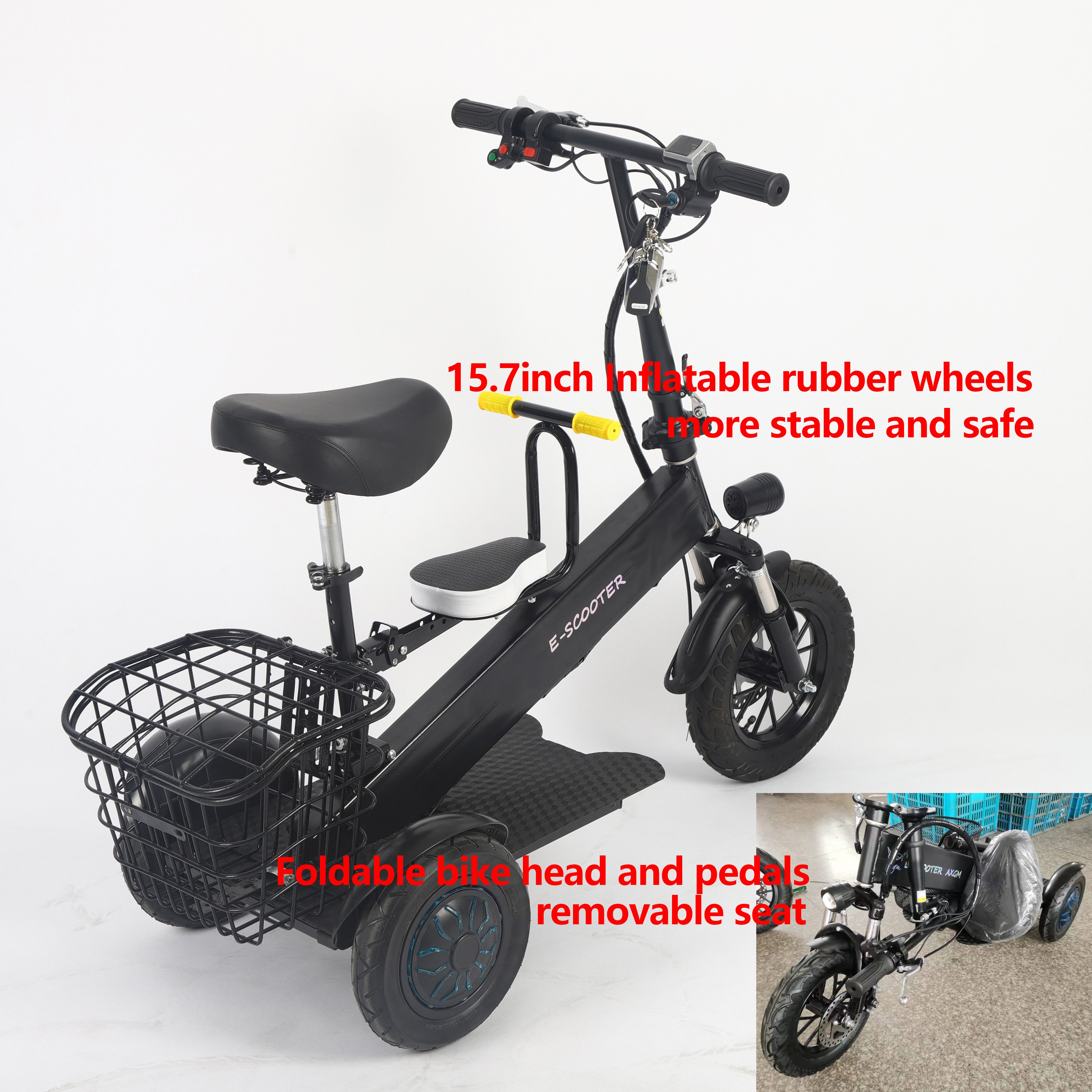 PILEYK lightweight electric city bike with box for store, electric tricycles with child seat, adult three wheels electric bike