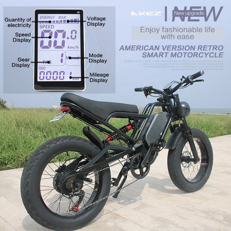 High Performance Akez Cafe Racer Electric Dirt Pit Mountain E Bike 1500W Fat Tires Ebike Electric Cruiser Adult USA Warehouse