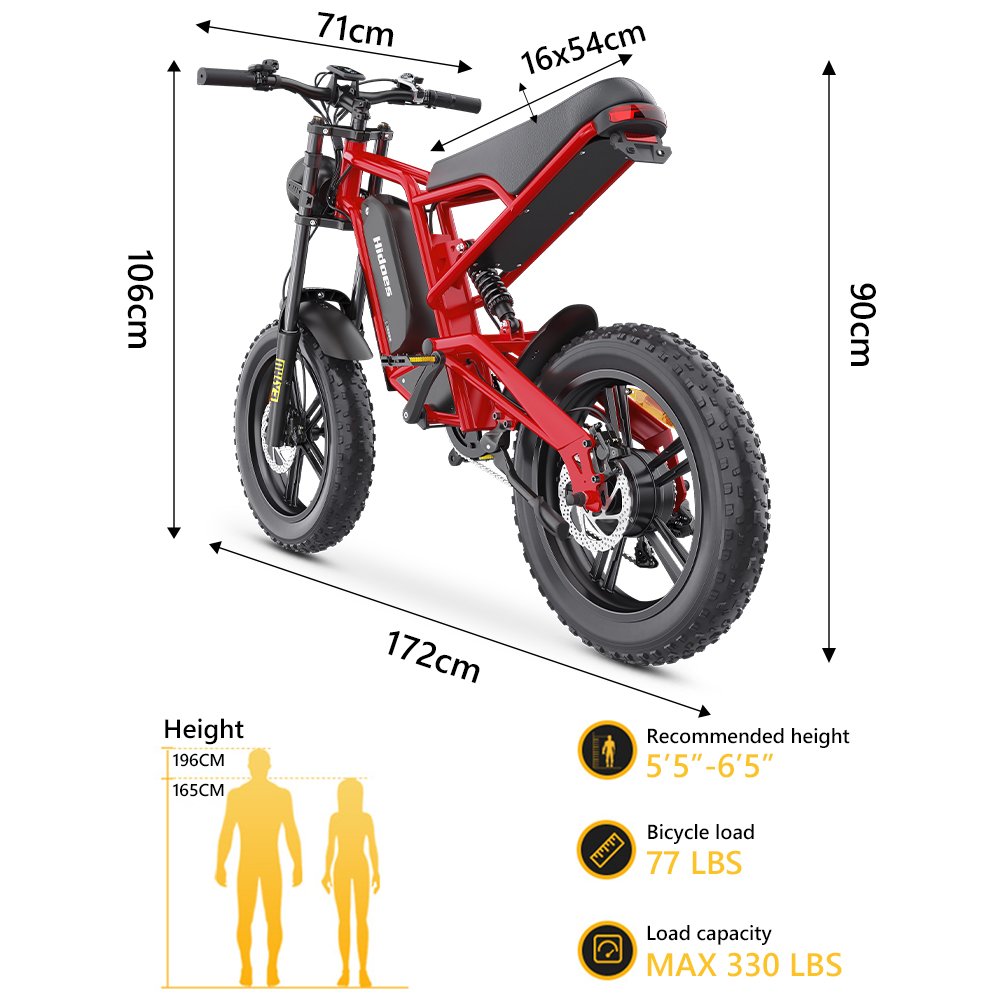 2024 Hidoes B6 Electric Mountain Bike Fat Tire Moped E-Scooter with 1200W Motor 48V Digital Smart Max Speed 50km/h 15AH