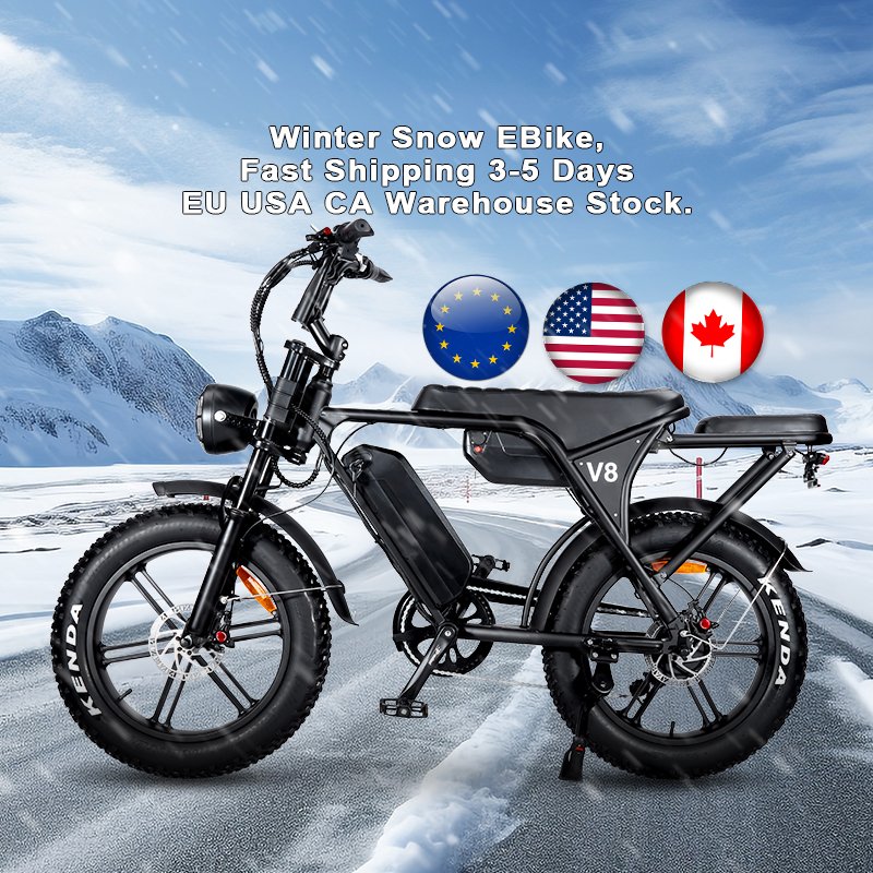 OUXI V8 Winter Snow Electric Bike EU US CA Stock Electrically Mountain Fatbike 30AH Battery 20inch Fat Tire Ebike Electric Bike