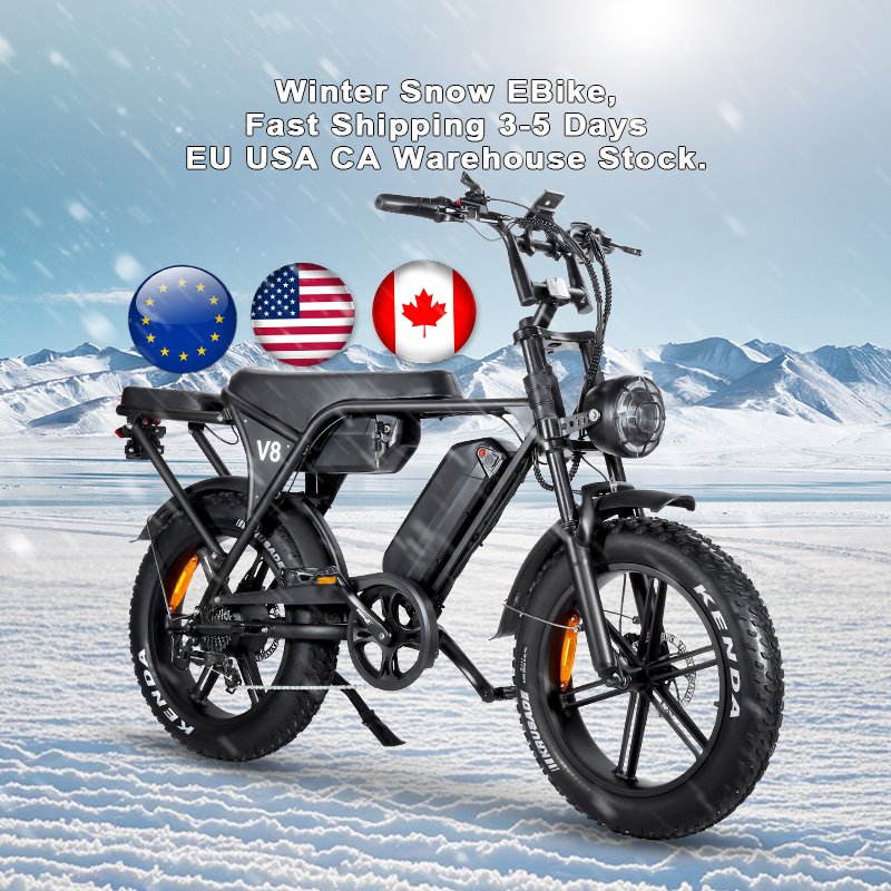 OUXI V8 Winter Snow Electric Bike EU US CA Stock Electrically Mountain Fatbike 30AH Battery 20inch Fat Tire Ebike Electric Bike