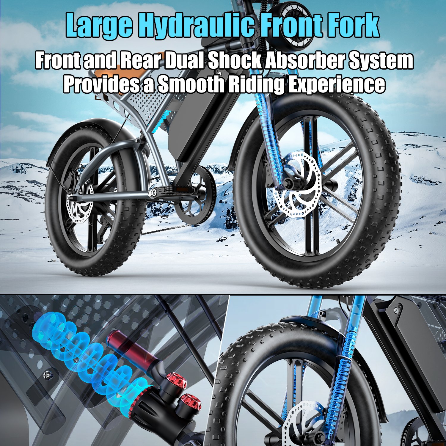48V 20Ah lithium bike 1000W electric bike 20 inch large tires adult electric mountain bike