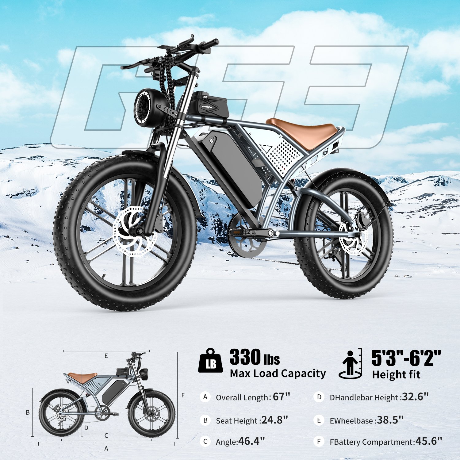 48V 20Ah lithium bike 1000W electric bike 20 inch large tires adult electric mountain bike