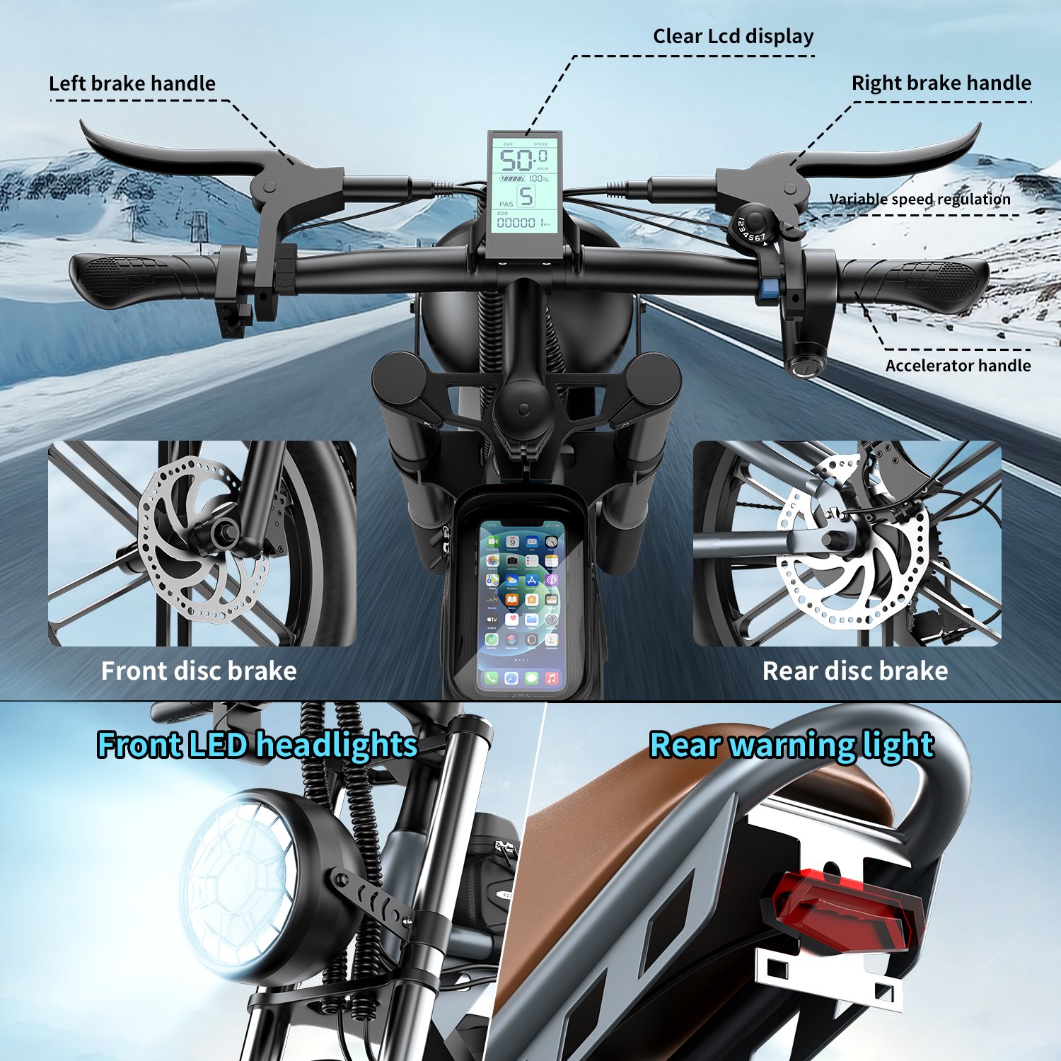 48V 20Ah lithium bike 1000W electric bike 20 inch large tires adult electric mountain bike