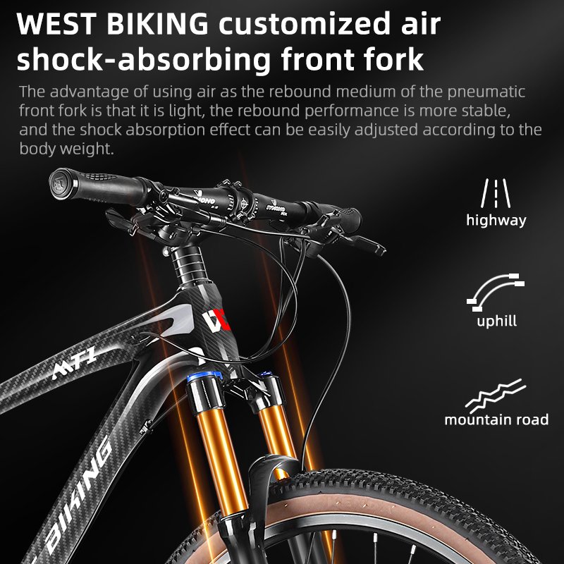 WEST BIKING 26" 27.5" 29" T700 Carbon Fiber MTB Bike 27-Speed Lightweight Aluminum Alloy Mountain Bike Comfortable Road Bicycle