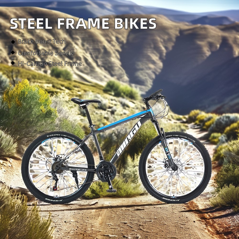 Forest Road High-Performance Double Suspension Mountain Bike 21-Speed Steel Fork Disc Brake Ordinary Pedal