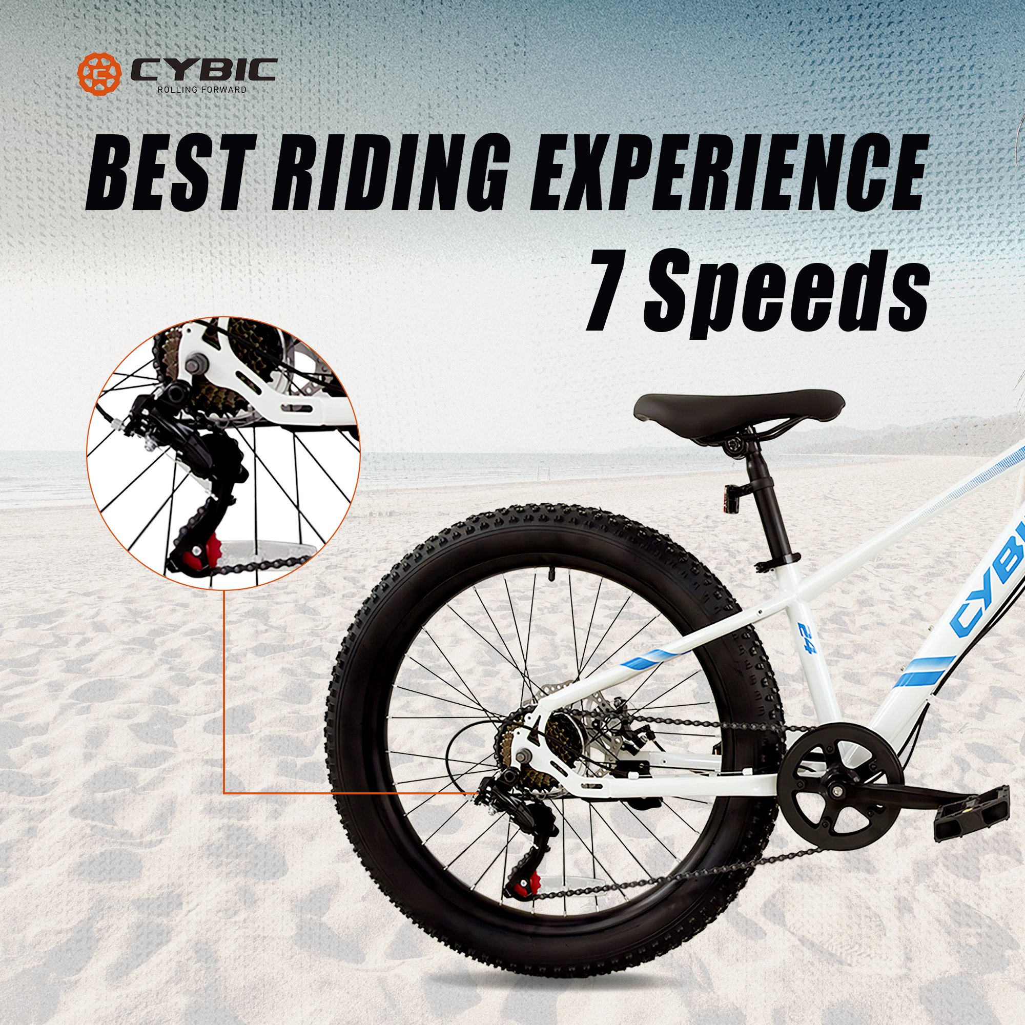 24 inch Wheels 7 Speeds with High Carbon Steel Frame Double Disc Brake Fat Tire Mountain Bike