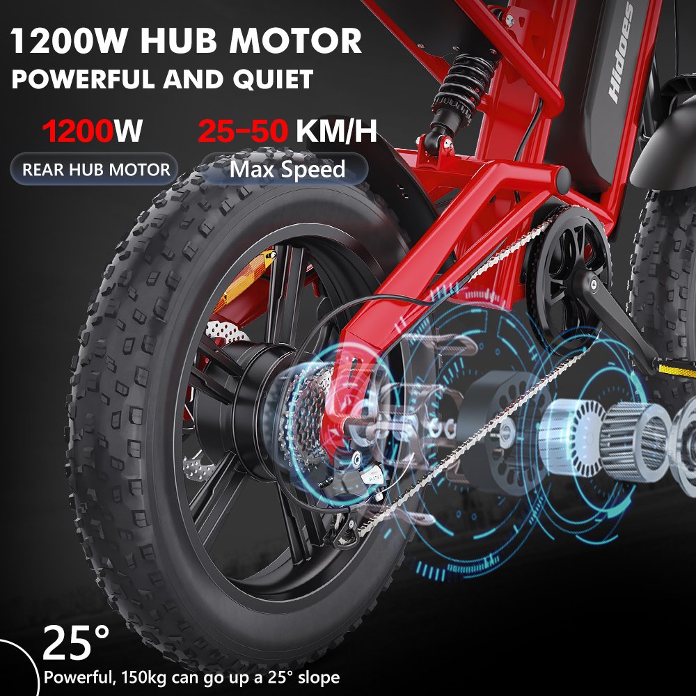 Hidoes 2024 HD B6 Electric Mountain Bike E-Bicycle 1200W Motor 50km/h Max Speed 15AH Fat Tire Moped Power Supply Lithium Battery