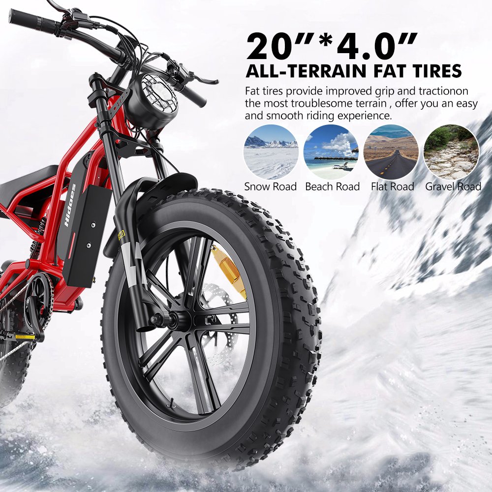 Hidoes 2024 HD B6 Electric Mountain Bike E-Bicycle 1200W Motor 50km/h Max Speed 15AH Fat Tire Moped Power Supply Lithium Battery
