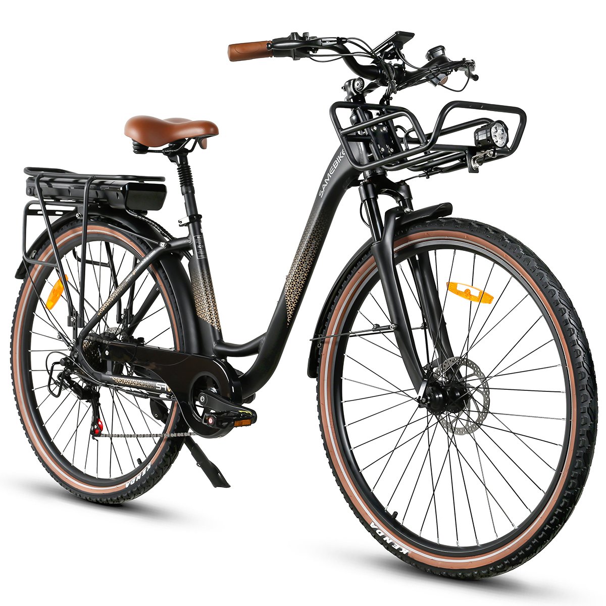 Samebike new model RS-A07 7 speed 500W 36V 28" lithium battery aluminum alloy with basket electric city bike