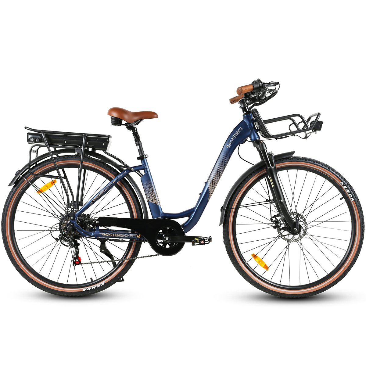 Samebike new model RS-A07 7 speed 500W 36V 28" lithium battery aluminum alloy with basket electric city bike