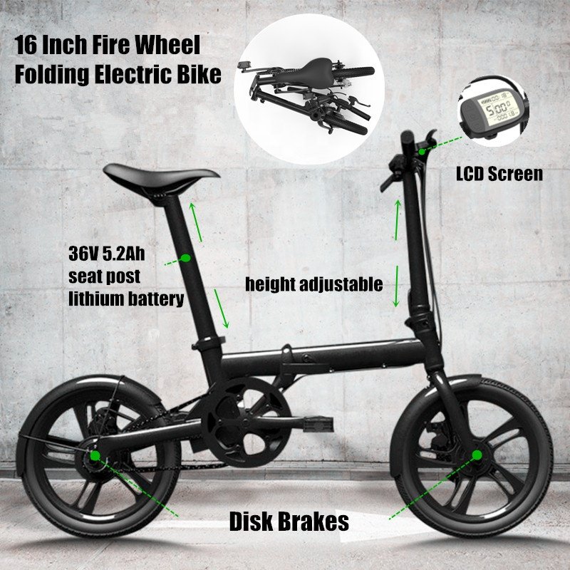 Hot Selling 16-Inch Foldable E-Folding Electric City Bicycle 36v Smart Electronic Bike 1 Speed Adults Children 25km/h Max Speed