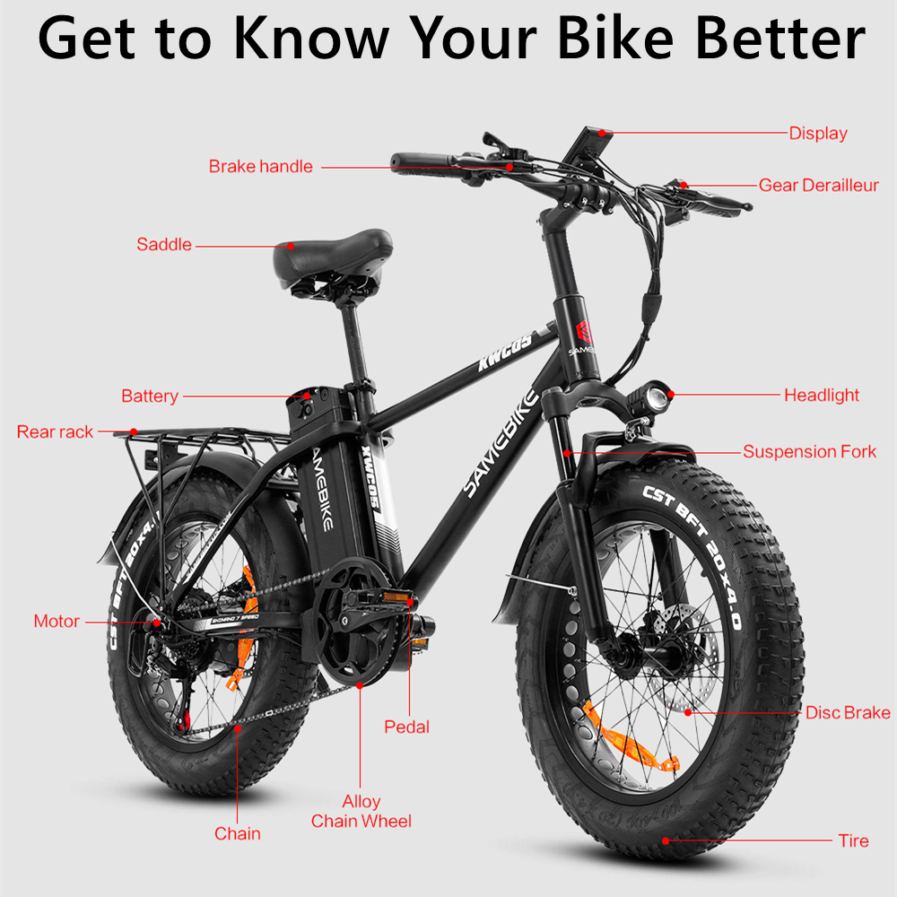 EU Direct SAMEBIKE XWC05 Electric Mountain Bike 20 Inch Off-road Fat Tire 750W 48V 13AH For Adults Electric Bicycle 35km/h