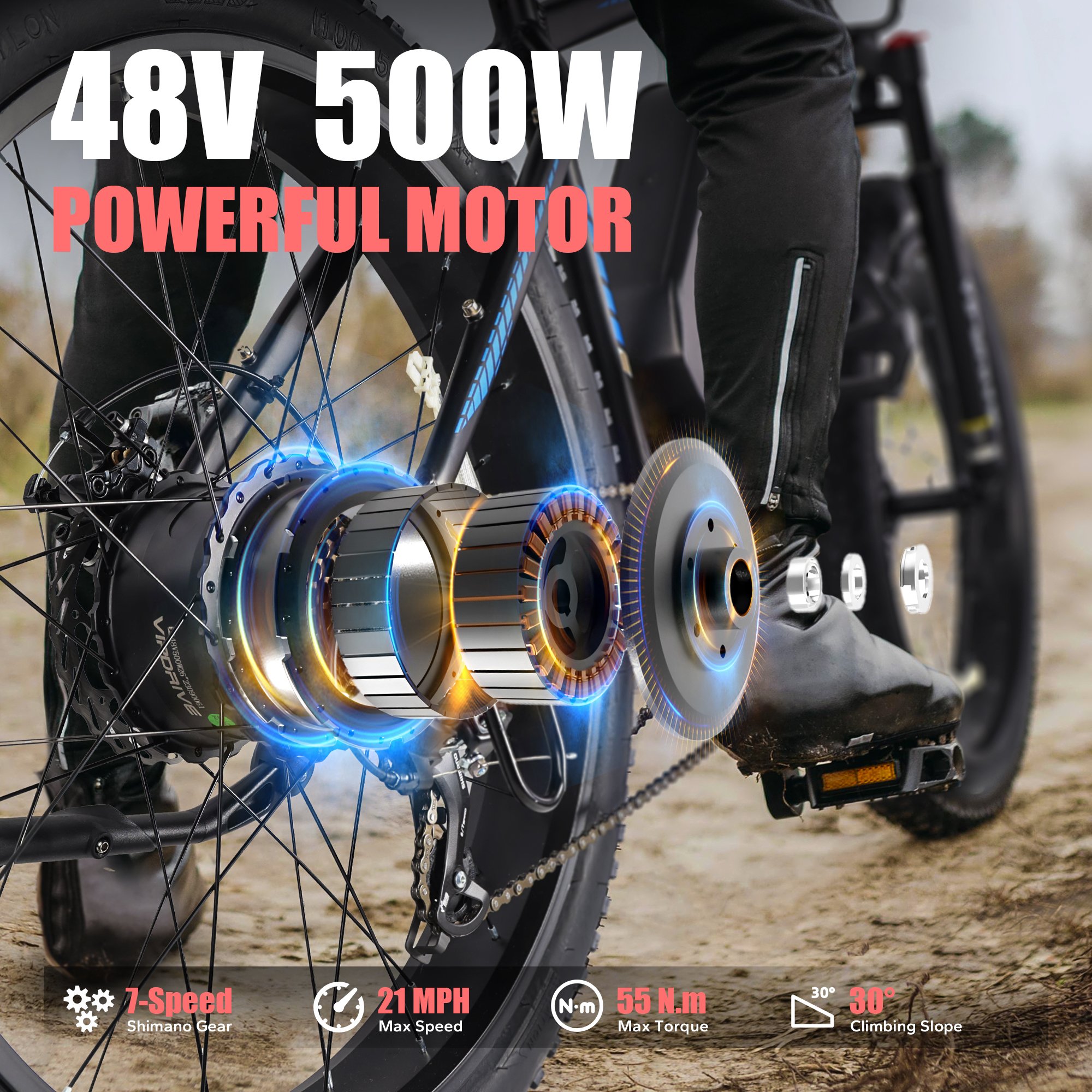 US EU Warehouse Stock 500W Brushless Motor 48V 13AH 26 Fat Tire Electric Mountain Aluminum Bike Downtube Removable Battery Ebike