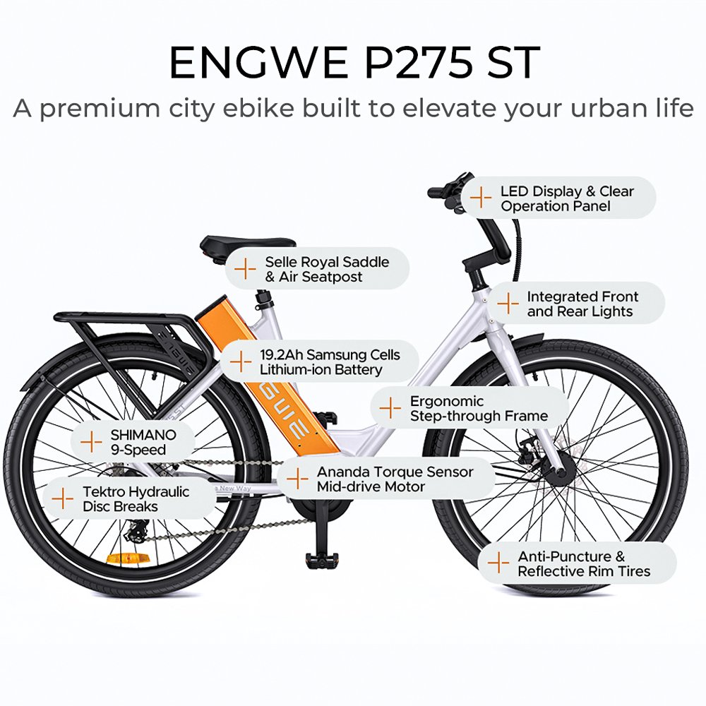 2024 ENGWE P275 ST Electric Commuting Bike Drop Shipping 25km/h Power Assist Ebike EU Warehouse 19.2Ah Lithium Battery City Bike