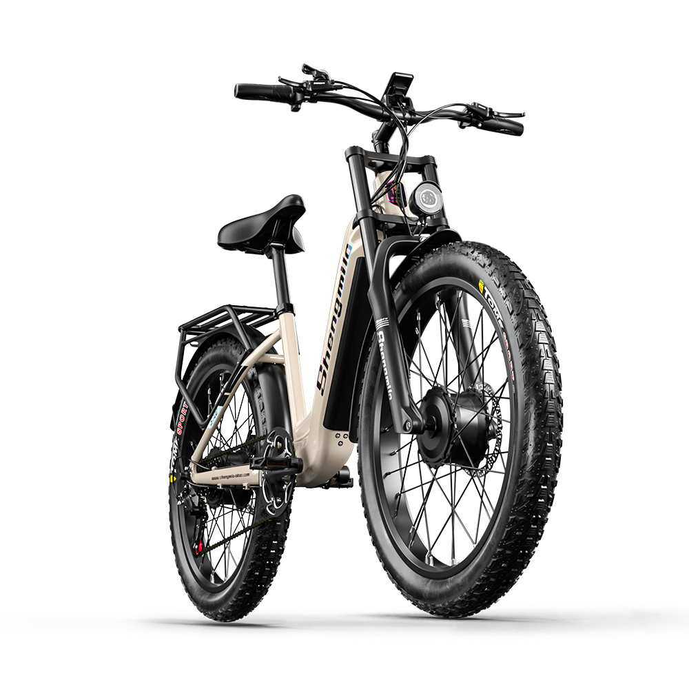 New Full Suspension 48v2000W 17.5AH 26 Inch Mountain Adult Bicycle Fat Tire Bicycles Fat Tire 7 Speed Electric Bike SHENGMILO
