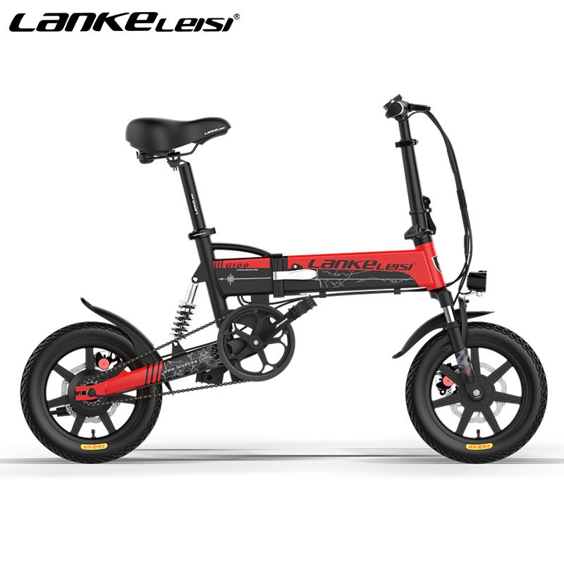 Lankeleisi G100 14 inch mini portable folding electric bike foldable urban e bike 36v 400w full suspension city ebike
