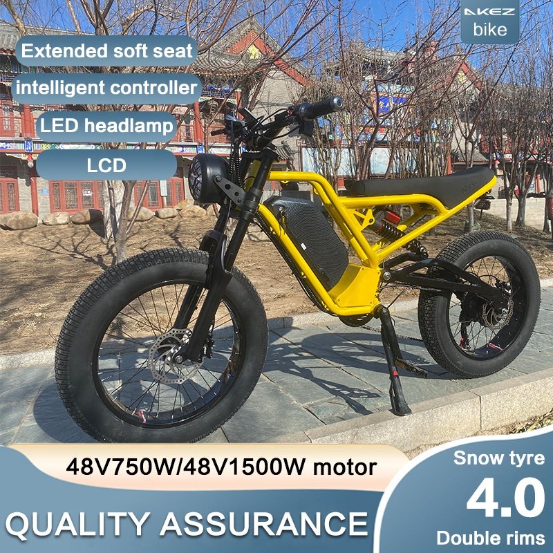 High Configurated Akez Cafe Racer Electric Dirt Pit Mountain E Bike 1500W Fat Tires Ebike Electric Cruiser Adult