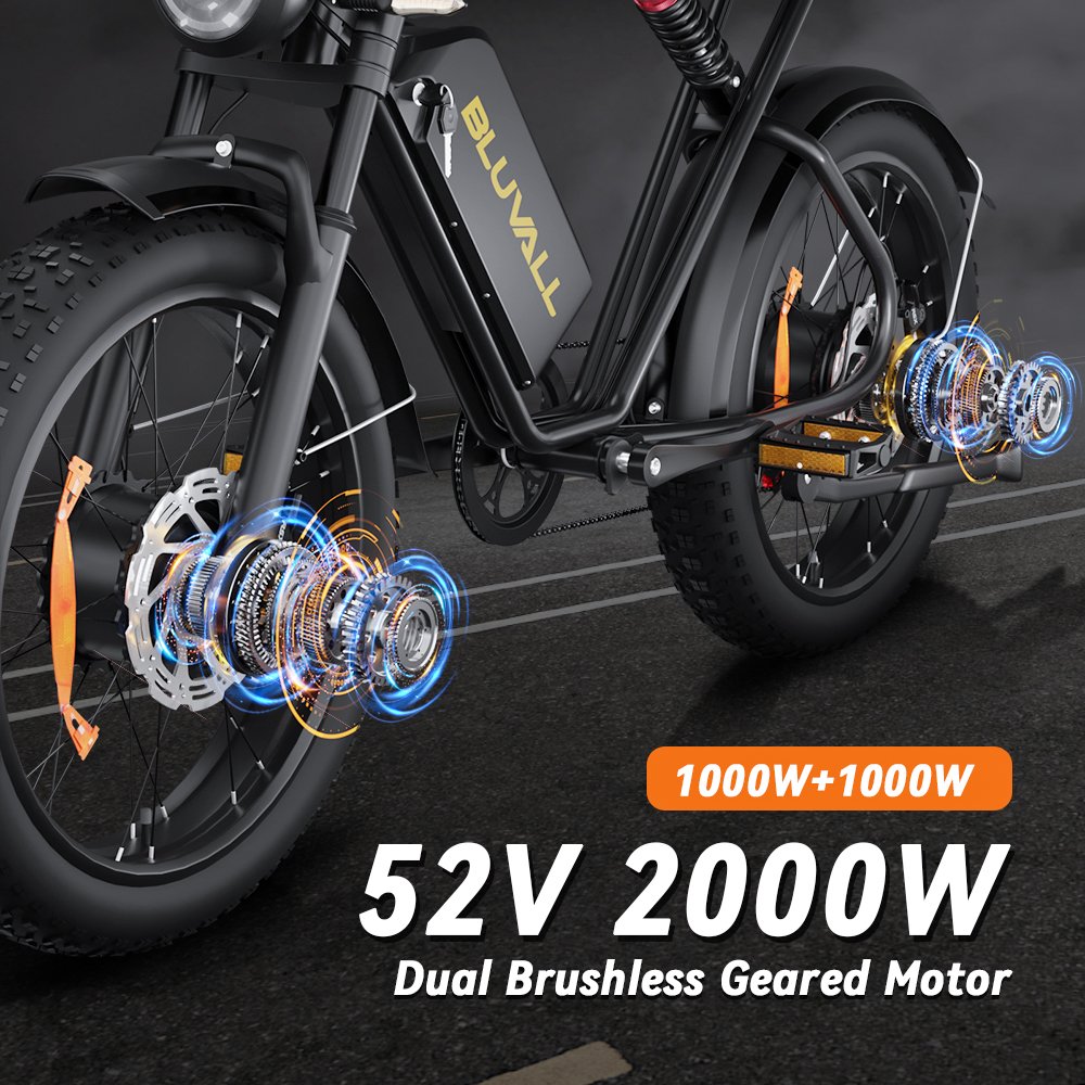 Us Warehouse 52v 20inch Fat Tire Electric Mountain E Bike 7 Speed Snow Bike 2000w Big Power 23ah Dual batteries Electric Bicycle