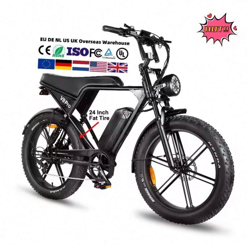 V8 Pro Plus 20/24 Inch Fat Tire Electric Bike Off-road Bicycle Mountain Cycling for Adults 1000W 15AH 30AH 50km/h Fatbike
