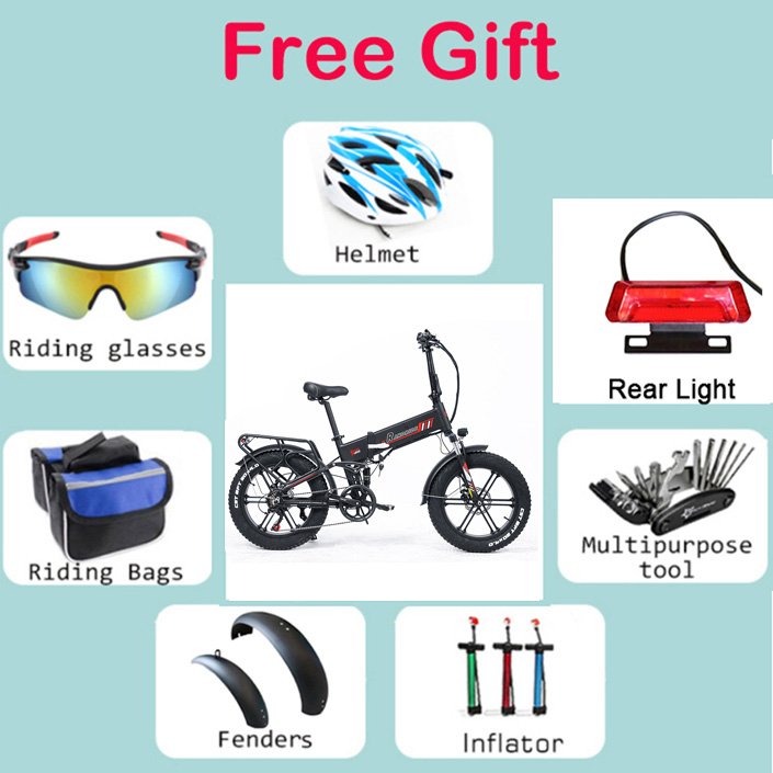 RANDRIDE Electric Fat Bike 1000w E Bike Electric Beach Snow Bicycle 20"*4 48v 17A Lithium Battery Folding Tire City Bike