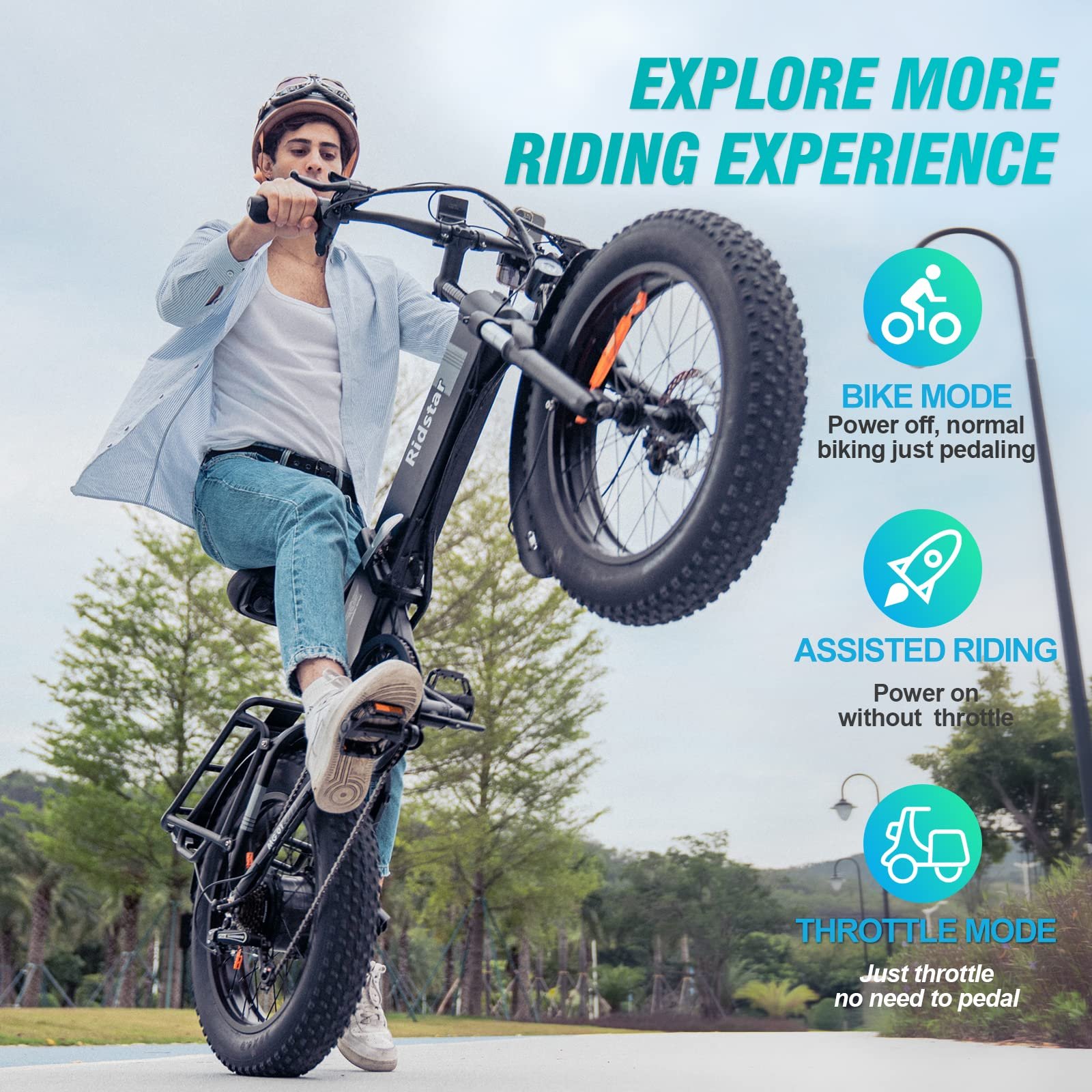 Ridstar H20 Electric Bike 1000w Folding Electric Bike 20 Inch Fat Tire Electric Mountain Bike
